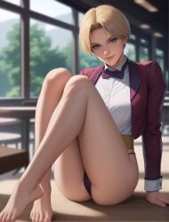 1girls ai_generated blonde_hair blue_eyes eidedodidei female female_focus female_only king_(snk) king_of_fighters light-skinned_female light_skin pale_skin panties pussy short_hair underwear