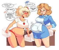 2020 2girls belly_expansion belly_stuffing big_belly bloated_belly cinna_(dinobee) commission female_only huge_belly oatmeal_(lewdlemage) softservice stuffed_belly tagme