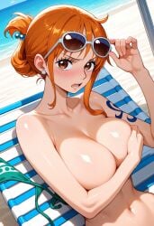 1girls ai_generated beach female female_only nami_(one_piece) one_piece orange_hair tagme