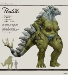 1girls anthro areolae bigger_female breasts dinosaur female naked nipples pussy size_comparison size_difference smaller_male solo solo_focus species_encyclopedia_(upai) spiked_tail stated_age stated_height stegosaurus tail thagomizer upai