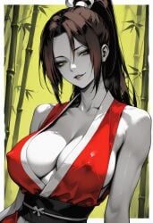 1girls ai_generated brown_hair fatal_fury female female_only king_of_fighters long_hair looking_at_viewer mai_shiranui solo solo_female tagme