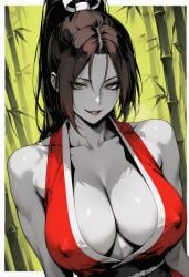 1girls ai_generated brown_hair fatal_fury female female_only king_of_fighters long_hair looking_at_viewer mai_shiranui solo solo_female tagme