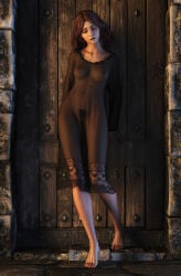 1girls 3d 3d_(artwork) barefoot breasts brown_hair bush clothed clothing daz_studio elden_ring feet female female_focus female_only fit fit_female golden_eyes hands_behind_back light-skinned_female light_skin looking_at_viewer markings medium_breasts medium_hair melina_(elden_ring) mouth_open night_gown nipples one_eye_closed pinup pubic_hair self_upload shoulder_length_hair solo solo_female solo_focus tattoo transparent_clothing yellow_eyes