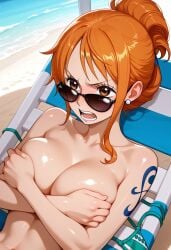 1girls ai_generated beach female female_only nami_(one_piece) one_piece orange_hair tagme