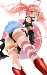 1girls adult ass ass_focus blue_eyes blush milim_nava pink_hair rimuru_tempest slime tensei_shitara_slime_datta_ken thick_ass thick_thighs thighhighs thighs twintails zasshu96