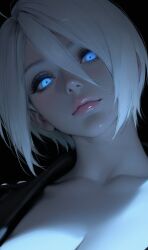 1girls angel_(kof) big_breasts blue_eyes king_of_fighters light-skinned_female light_skin looking_at_viewer lxlbanner pale-skinned_female pale_skin short_hair thick white_hair