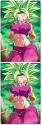 1girls blue_eyes blush breast_grab breasts censored clitoral_stimulation clothed collage dragon_ball dragon_ball_super edit erect_nipples_under_clothes female female_only green_hair huge_breasts kefla legendary_super_saiyan nipple_stimulation rom saiyan shounen_jump solo solo_female squirting super_saiyan super_saiyan_2 toned_female whipping