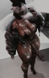 3d big_breasts big_penis bikini_top cap dark-skinned_female dark-skinned_futa feralt0nin final_fantasy_xiv futa_only futanari hat heels huge_breasts huge_cock jacket jacket_open muscular_futa room thick_thighs venus_body venus_futa viera