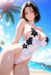 1girls ai_generated beach black_hair jun_kazama solo solo_female tagme tekken