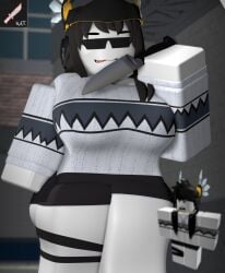 1girls 2025 3d alternate_costume ass bandage bandage_on_leg bandaged_leg bandages bangs big_ass black_bandages black_hair black_headphones black_shorts blackvalk cleavage clothed clothed_female clothing eyebrows female female_only fierzaa headphones holding_knife holding_weapon knife knife_ability_test long_hair long_sleeves looking_at_viewer outdoors pinkishpinkas reference_image roblox roblox_avatar roblox_developer roblox_game robloxian short_shorts shorts sleeves smile solo standing sunglasses sweater thick_thighs thighs tongue tongue_out valkyrie_helm white-skinned_female white_skin white_sleeves white_sweater