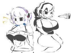 big_breasts black_and_white cube geometry_dash headphones lasso_tool purple_hair voluptuous whiteboardfox