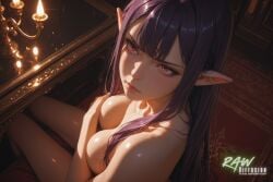 1girl ai_generated anime armor artist_name beautiful beauty breasts demon demon_girl ecchi elf_ears esil_radiru female hentai hi_res high_quality high_resolution highres naked nsfw nude nude_female partially_clothed patreon_username purple_hair pussy rawdiffusion red_eyes rule34 solo solo_leveling stable_diffusion tits uncensored watermark
