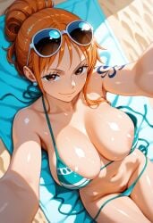 1girls ai_generated beach female female_only nami_(one_piece) one_piece orange_hair tagme