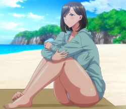 1girls 2d barefoot beach blush brown_hair clothed clothed_female clothing female female_only hentai hentai_series light-skinned_female light_skin milf natsuzuma outdoors outside pale-skinned_female pale_skin screencap screenshot sitting sky solo solo_female stitched sweat sweatdrop sweater t-rex_(animation_studio) thick_thighs thighs upscaled water yumiko_(natsuzuma)