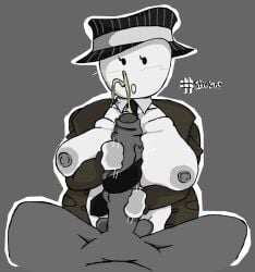 1boy 1boy1girl 1girls 2d :o alternate_version_available artist_request big_breasts blush blush_lines blushing blushing_female breasts breasts_out coat coat_on_shoulders cum digital_drawing_(artwork) digital_media_(artwork) double_handjob english english_text fedora female female_focus forsaken_(roblox) handjob hyper_penis investigative_iris large_penis male male/female male_pov nipples outline outlined partially_clothed penis precum precum_string roblox roblox_game robloxian stroking_penis surprised surprised_expression text tie tied_penis white_body white_skin
