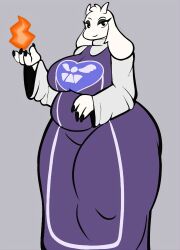 anthro big_breasts black_eyelids black_eyes captain_dagon chubby_female clothed clothing dress eyelashes female_only fire furry_female hi_res horns huge_thighs long_dress long_ears looking_at_viewer sfw sleeves solo_female toriel undertale undertale_(series) voluptuous_female white_body wide_hips