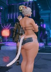 1girls akaku_b animal_ears ass big_ass big_butt bikini_top black_nails butt cat_ears cat_tail denim facing_away ffxiv final_fantasy final_fantasy_xiv looking_away miqo'te rear_view sharp_nails solo_focus tagme tail y'shtola y'shtola_rhul