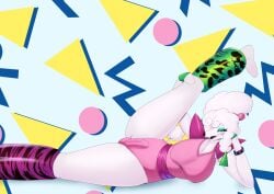 1female 1futa 1girls 2d 2d_(artwork) 80s_clothing aerobics_clothing anthro artist_request bedroom_eyes buldge digital_media_(artwork) edit eyeshadow five_nights_at_freddy's five_nights_at_freddy's:_security_breach fnaf furry furry_female futanari glamrock_chica_(cosplay) intersex large_breasts large_penis looking_at_viewer original_character penis poodle skye_darkclaw solo solo_female spandex spread_legs tagme thick_thighs trans_woman white_body white_fur white_hair workout workout_clothes
