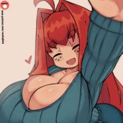 anon ass big_breasts blue_clothing breasts celeste_(game) closed_eyes cute gigantic_breasts happy happy_female head_pat headpat heart hearts hearts_around_head huge_breasts long_hair love madeline_(celeste) massive_breasts neo_hajime offscreen_character patreon pov red_hair redhead redhead_female smile smiling_at_viewer sweater trans trans_woman transfem video_games viewer_perspective viewer_pov wholesome