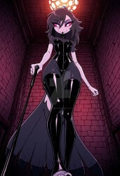 ai_generated avian avian_humanoid cat_o'_nine_tails demon demon_girl dominatrix hellaverse helluva_boss leotard octavia_(helluva_boss) royal vivienne_medrano vivziepop whip