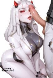 1boy 1girl ai_generated artist_name bangs belt black_belt blizzard_entertainment blunt_bangs blush breasts erection explicit facial hetero horns jacket kneeling large_breasts large_penis lips long_hair long_sleeves looking_up nuageeart open_mouth overwatch overwatch_2 pale_skin pants penis penis_awe penis_on_face red_eyes saliva seiza shion simple_background sitting solo_focus testicles tongue tongue_out uncensored white_background white_hair white_pants