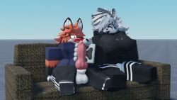 animated bigger_female canine cum cumming feline femboy fox furry furry_only handjob male/female nekomaniaa orgasm roblox roblox_avatar robloxian self_upload smaller_male snow_leopard sound sound_effects tagme video