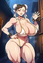 ai_generated big_breasts breasts chinese chinese_female chun-li cleavage curvaceous curvaceous_female curvaceous_figure curvy double_bun double_penetration eyeshadow hairbun hairbuns huge_breasts large_breasts pose posing soujii street_fighter street_fighter_6 thick_thighs