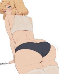1femboy ai_assisted arm_support ass ass_focus big_ass big_butt bratinni bridget_(guilty_gear) butt_crack crop_top femboy from_behind guilty_gear huge_ass looking_back otoko_no_ko panties simple_background solo standing thick_thighs thighhighs thighs tight_clothing