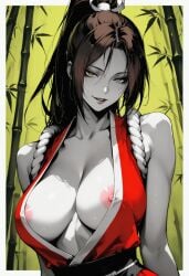 1girls ai_generated brown_hair fatal_fury female female_only king_of_fighters long_hair looking_at_viewer mai_shiranui solo solo_female tagme