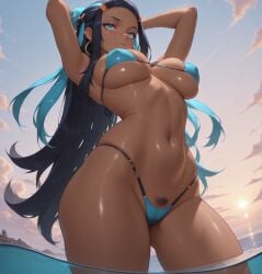 1girls ai_generated black_hair blue_hair dark-skinned_female dark_skin female female_only nessa_(pokemon) nintendo tagme