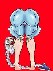 ass barefoot bodysuit fat_ass thighs white_hair
