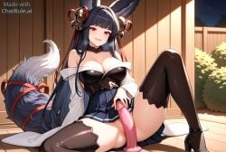 1girls ai_generated bare_shoulders belt blunt_bangs breasts bush cleavage collarbone detached_sleeves dildo dildo_riding dress full_body granblue_fantasy granblue_fantasy_versus huge_dildo imminent_penetration lipstick long_sleeves looking_at_viewer makeup medium_breasts night no_panties off-shoulder_dress outdoors pleated_dress pussy sex_toy shoes smile solo spread_legs strapless strapless_dress thighhighs yuel yuel_(granblue_fantasy)