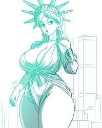 1girls 2020s 2024 2d 2d_(artwork) 4th_of_july alvarikokearte big_breasts breasts female female_only fine_art_parody holidays lady_liberty png sketch solo statue_of_liberty thighs twin_towers