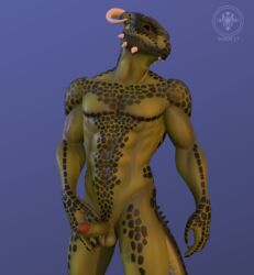 2021 3d_(artwork) anthro argonian balls bethesda_softworks derkeethus digital_media_(artwork) erection from_behind_(disambiguation) genitals green_body green_scales gripping_cock horn humanoid_genitalia looking_back male male_only nude penis scales scalie simple_background solo solo_male sorok17 the_elder_scrolls thigh_up video_games white_eyes