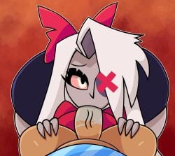 big_ass big_cock big_dick big_penis blowjob blue_shirt bow demon demon_girl eye_covered fellatio first_person_perspective first_person_view grey_skin hair_bow hair_ornament hazbin_hotel huge_ass huge_cock huge_dick human humanoid one_eye_covered oral oral_sex pov red_sclera red_shirt sierra_(spicysierra) spicyredacted spicysierra tan_skin vaggie_(hazbin_hotel) white_hair