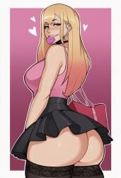 ai_generated bag big_ass blonde_hair condom condom_in_mouth female female_only heart hereticus kitagawa_marin lifting_skirt miniskirt skirt sono_bisque_doll_wa_koi_wo_suru teasing teasing_viewer wide_thighs