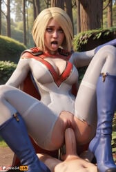 1boy 1boy1girl 1girls ai_generated artist_name blonde_hair blue_eyes blue_footwear bodysuit boots breasts cape cleavage cleavage_cutout clitoral_hood clothed_female_nude_male clothed_sex clothing_cutout cowgirl_position crotch_cutout day dc dc_comics female forest girl_on_top hetero hi_res injustice_2 kara_zor-el karen_starr knee_boots lips looking_at_viewer medium_breasts nature nose nude open_mouth outdoors patreon_logo penis power_girl power_girl_(injustice) pussy rule34lab sex short_hair solo_focus spread_legs squatting straddling superhero superman_(series) tongue tongue_out torn_bodysuit torn_clothes tree uncensored vaginal vaginal_penetration vaginal_sex