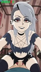 ai_generated crop_top ends34 female female_focus goth goth_girl helluva_boss human_loona loona_(helluva_boss) sex shorts silver_hair vaginal_penetration