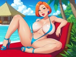 ai_generated cameltoe erect_nipples_under_clothes family_guy huge_breasts lois_griffin looking_at_viewer slingshot_swimsuit spread_legs thick_thighs