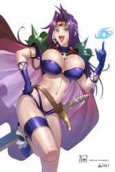 1girl absurdres armor big_ass big_breasts blue_eyes blush breasts cape highres huge_breasts large_breasts long_hair magic naga_the_serpent shoulder_armor slayers sword tomo_eokaiteru weapon