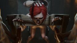 1girls 3boys 3d ambiguous_penetration breasts captured captured_female captured_heroine cd_projekt_red completely_nude female freckles freckles_on_face head_grab light-skinned_female light-skinned_male male mascara masturbation nipples nude penetration penis red_hair restrained_arms running_mascara runny_makeup sex the_witcher_(series) the_witcher_3:_wild_hunt tixhard triss_merigold wet_body