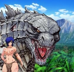 1girls ancient_ruins blue_eyes blue_hair bow breasts cave_girl cavegirl cavewoman edit edited female female_only giant_monster godzilla godzilla_(series) jungle_girl kaiju loincloth midriff miki_saegusa monsterverse nipples primitive red_eyes river ruins short_hair siren-module siren_module toho topless topless_female tribal warner_bros warner_brothers wild_girl young_adult young_adult_female young_woman