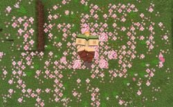 alex_(cyanu) alex_(minecraft) big_ass big_tits blocky_body cherry_blossoms hyper_ass hyper_tits ingame ingame_model lying_down minecraft mod screenshot tagme