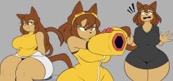 2026 anthro arm_cannon big_breasts black_clothing black_dress blush bottomwear breasts brown_hair clothed clothed_anthro clothed_female clothing dewwydarts dewwydartz domestic_cat dress eyewear eyewear_on_head felid feline felis female furry gameoverse glitch_productions goggles goggles_on_head hair hi_res huge_breasts kit_(gameoverse) kit_bodega long_hair looking_at_viewer mammal pink_eyes ranged_weapon skirt solo tagme tail thick_thighs topwear weapon weapon_arm whiskers white_bottomwear white_clothing white_skirt wide_hips yellow_clothing yellow_topwear