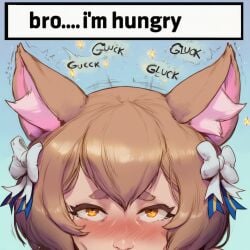 1boy ai_generated animal_ears blowjob blush brown_hair bustybunz cat_ears catboy close-up commentary_request english_text face_focus felix_argyle fellatio femboy hair_bow heavy_blush implied_blowjob implied_oral looking_up nekomimi onomatopoeia oral re_zero ribbons_(anatomy) sparkles speech_bubble sweat tagme tears teary_eyes white_bow yellow_eyes