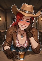 ai_generated cowgirl cowgirl_outfit fallout fallout_(series) fallout_new_vegas female female_only green_eyes red_hair rose_of_sharon_cassidy tagme