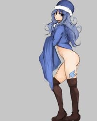 1girls bottomless_female fairy_tail juvia_lockser lifting_skirt no_panties showing_ass tattoo_on_thigh tropic_turtle