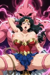 1boy1girl ai_generated crossover dc_comics diana_prince dragon_ball_z majin_buu pink_skin wonder_woman wonder_woman_(series)