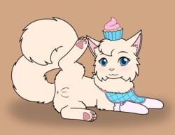 anus apron blackcatz blue_eyes blush castle_cats clothing cupcake cupcake_(castle_cats) domestic_cat felid feline felis female feral fluffy fluffy_tail genitals innocent_expression mammal narrowed_eyes pawpads paws pussy seductive smile solo spread_legs spreading stockings toe_beans