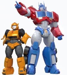 2boys 2male bumblebee bumblebee_(transformers) gay hasbro no_humans non-human optimus_prime robot shorter_male speedo takara_tomy taller_male transformers transformers_g1 trawert yaoi